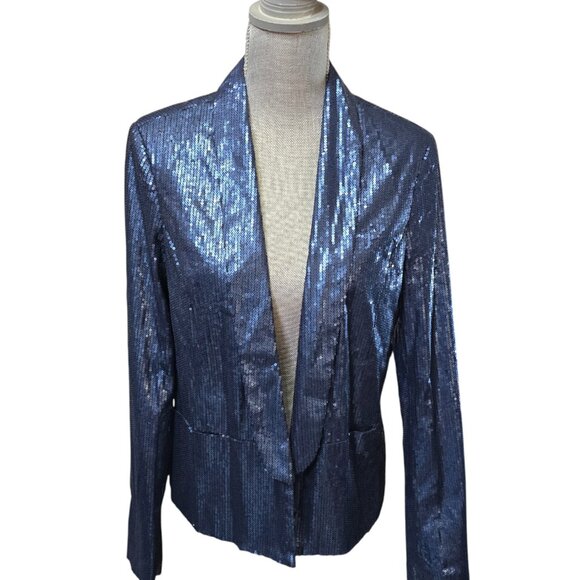 Forever 21 Women's Large Blue Sequin Shimmer Blazer Jacket Large NWT - Picture 5 of 5